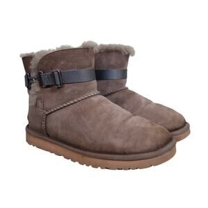 Ugg Womens Classic Mini Aurelyn Primer Boots Size 6 Gray Suede Sherpa Lined